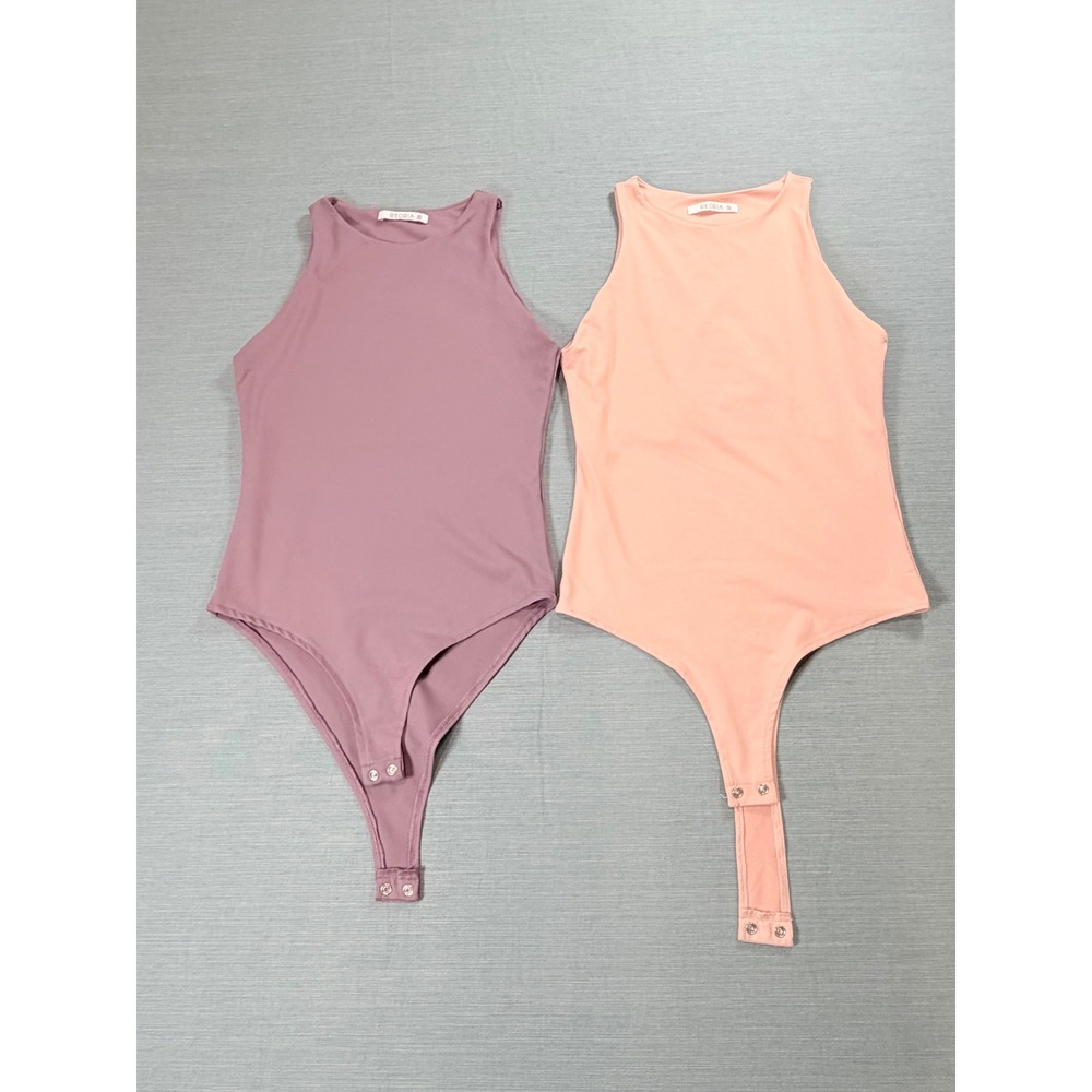 REORIA Bodysuit Set Women S Purple Peach Excellent Sleeveless Racerback 2 Pack